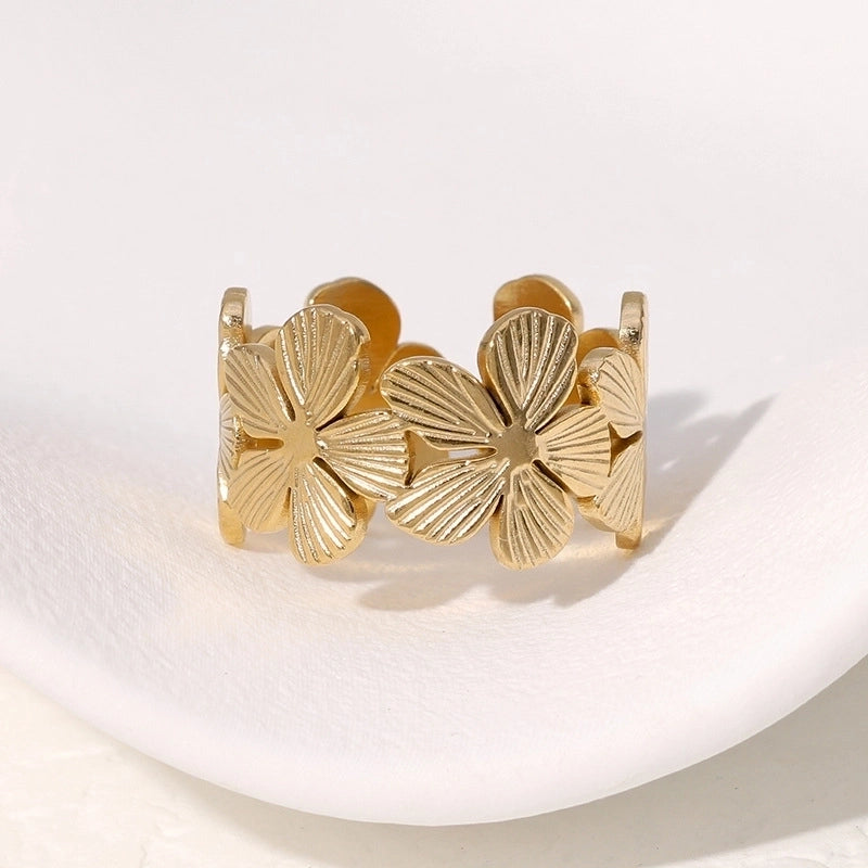 Casual Minimalist Geometric 304 Stainless Steel Hollow Out Inlay Open Rings