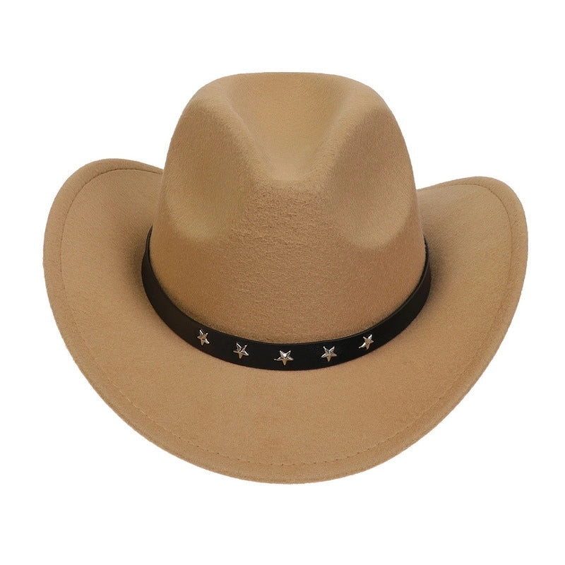 Tibetan Western Denim Top Hat Spring And Autumn New Jazz Hat Big Brim Five-pointed Star Belt Accessories Felt Hat For Men And Women