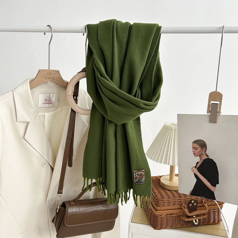 Women's Minimalist Solid Color Imitation Cashmere Tassel Scarf