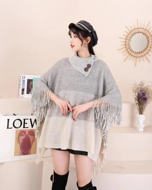 Women's Streetwear Color Block Acrylic Tassel Shawl
