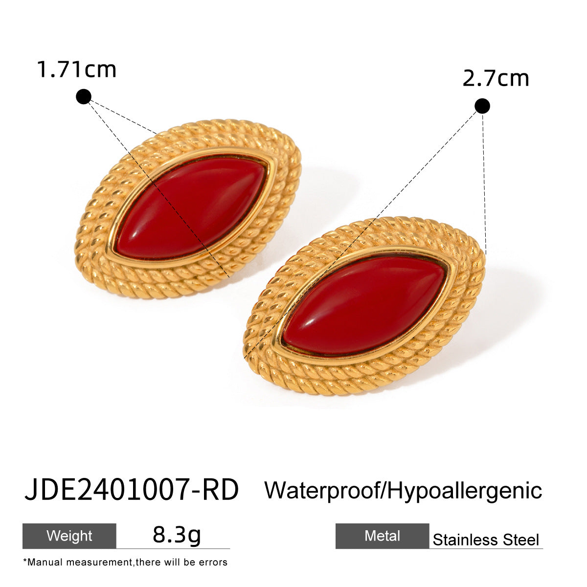 Jie Ding Stainless Steel Red Agate Earrings Zircon Earring Niche Earring