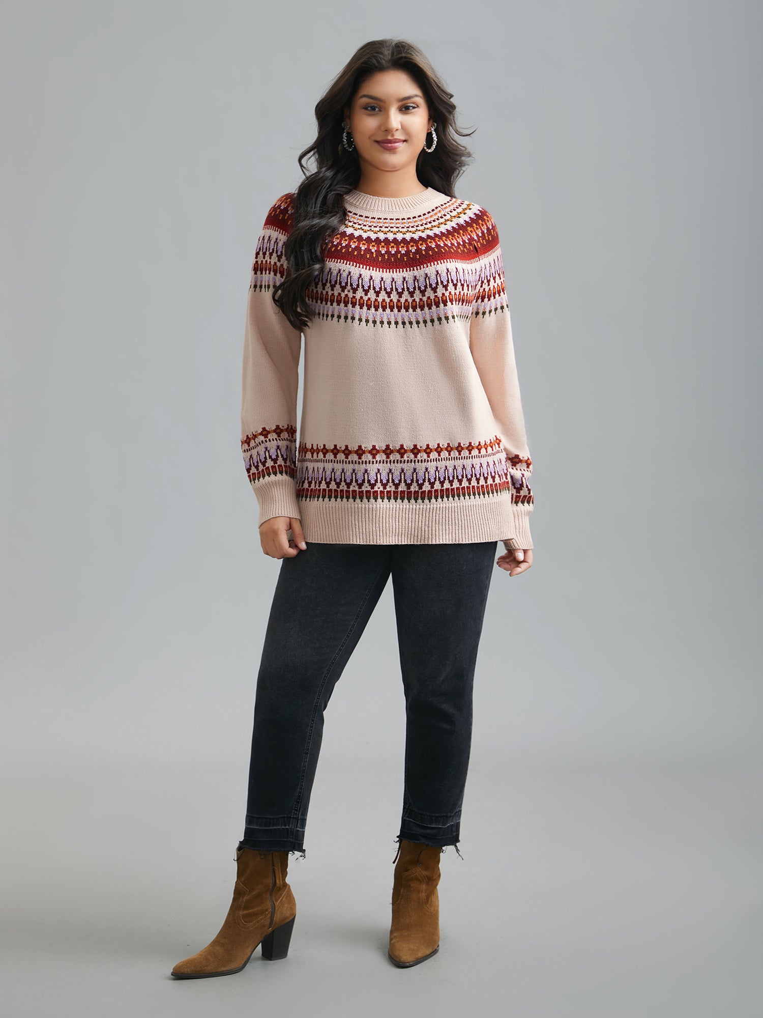 Round Neck Bandana Color Contrast Pullover