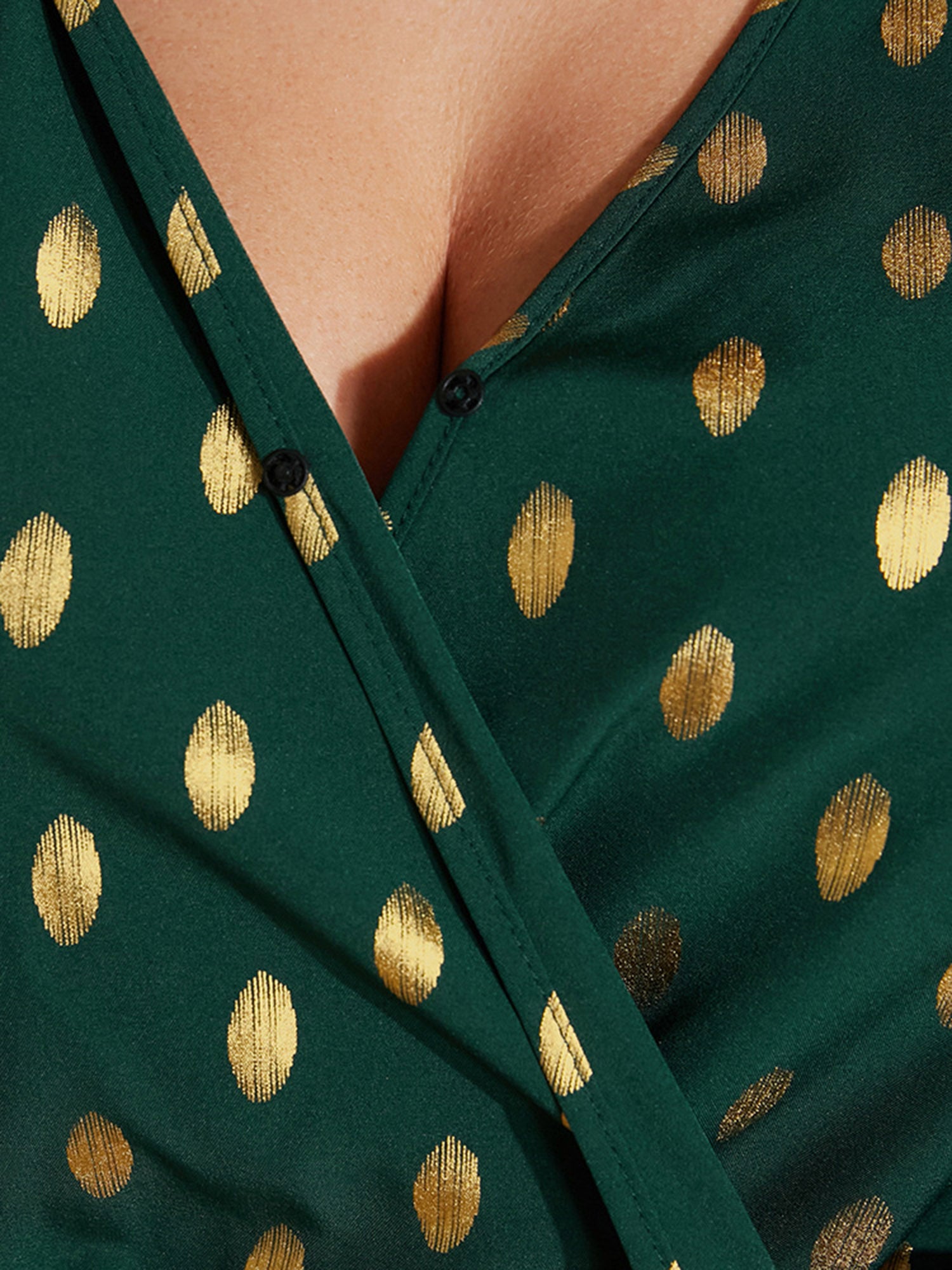 Polka Dot Lantern Sleeve Wrap Ruffle Blouse