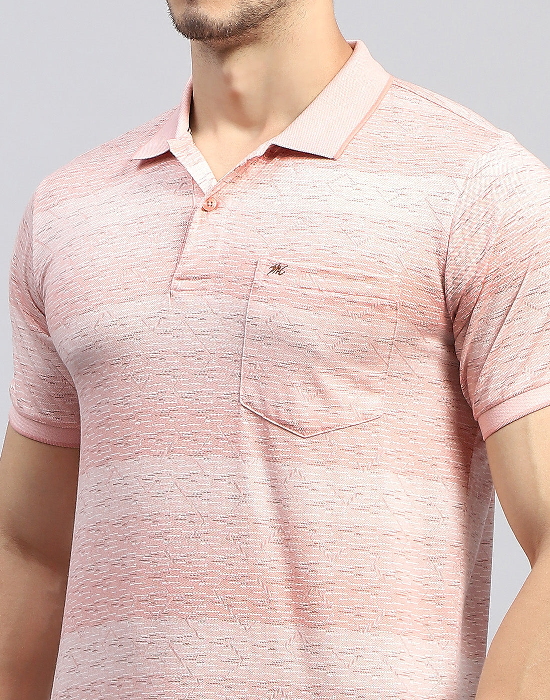 Men Pink Self Design Polo Collar Half Sleeve T-Shirt