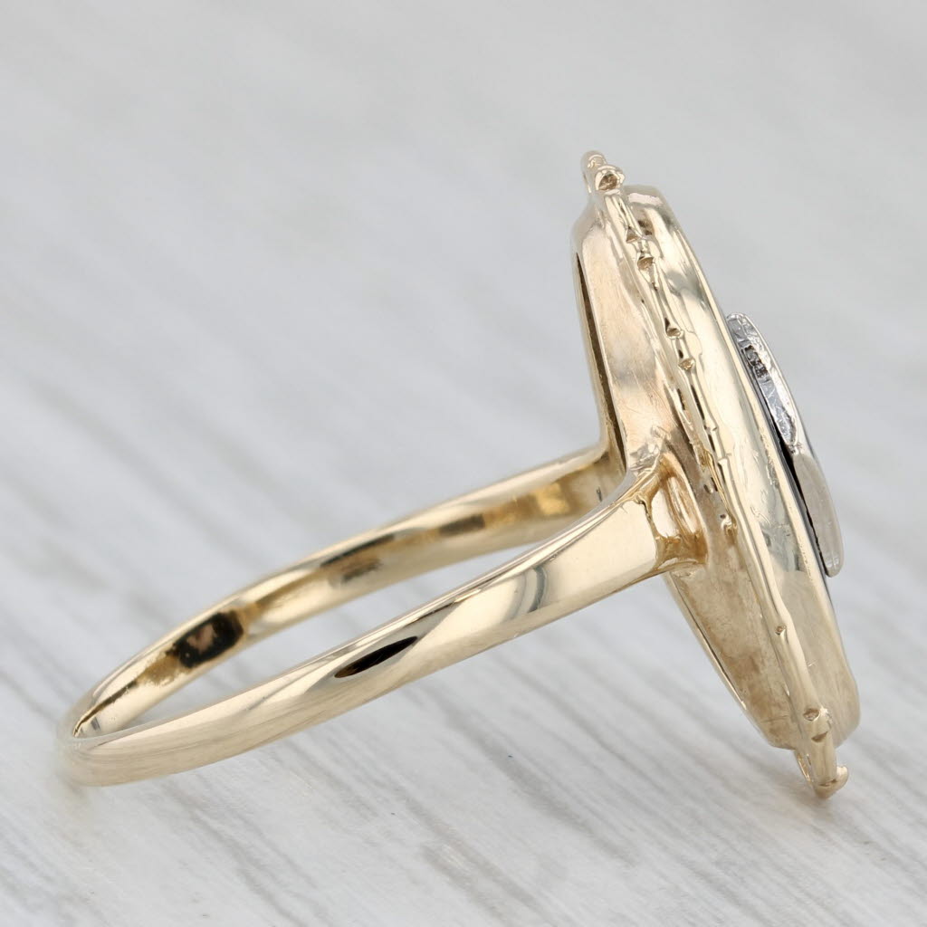Vintage Onyx Diamond Signet Ring 10k Yellow White Gold Size 7.25