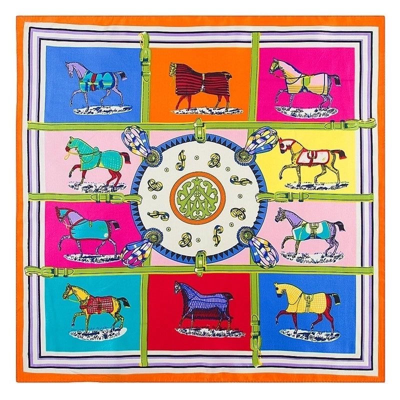 Ladies New 60cm Simulation Silk Twill Silk Carriage Flower Square Scarf