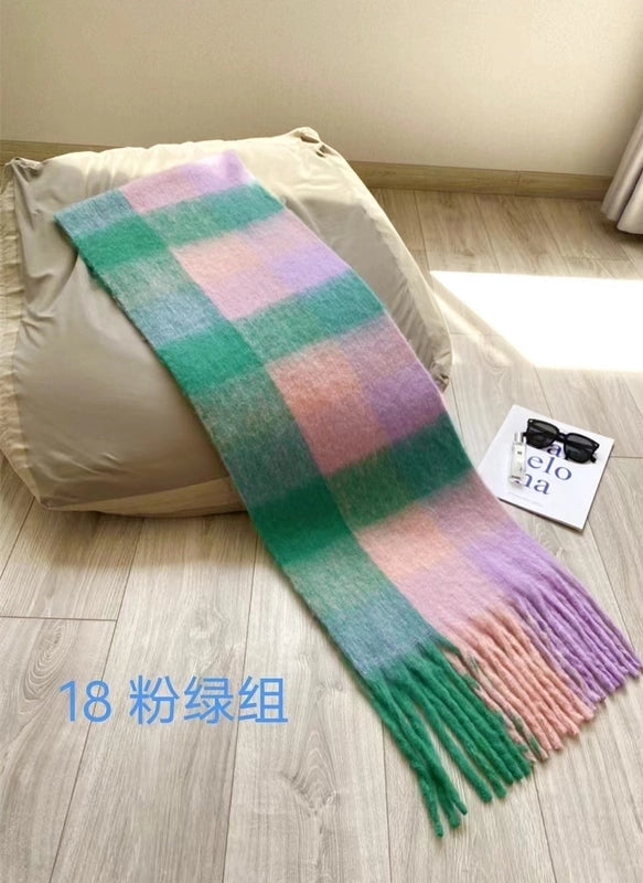 New Plaid Autumn And Winter White Scarf Women's  Atmosphere Warm Soft Tassel Shawl Scarf