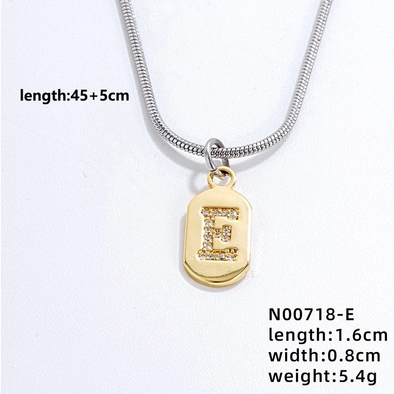 304 Stainless Steel Titanium Steel Gold Plated Minimalist Plating Chain Inlay Letter Zircon Pendant Necklace