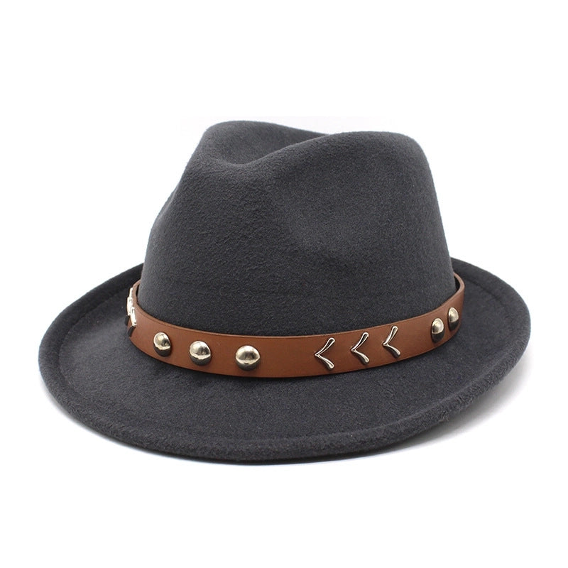 New Autumn And Winter Woolen Small Top Hat Women's Trendy Hat Golden Buckle Jazz Hat Woolen Felt Hat