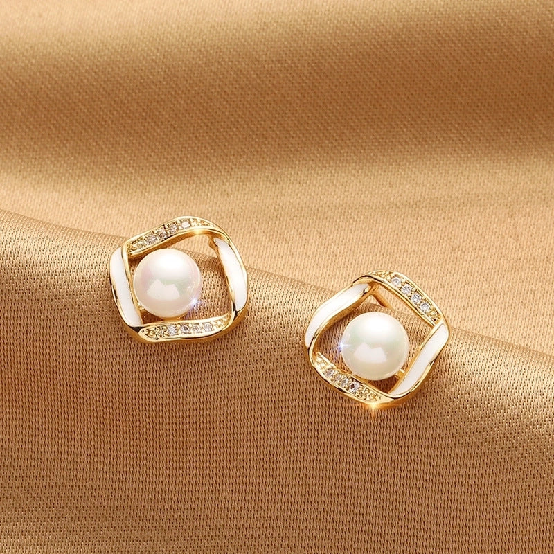 1 Pair Minimalist Round Inlay Alloy Zircon Ear Studs