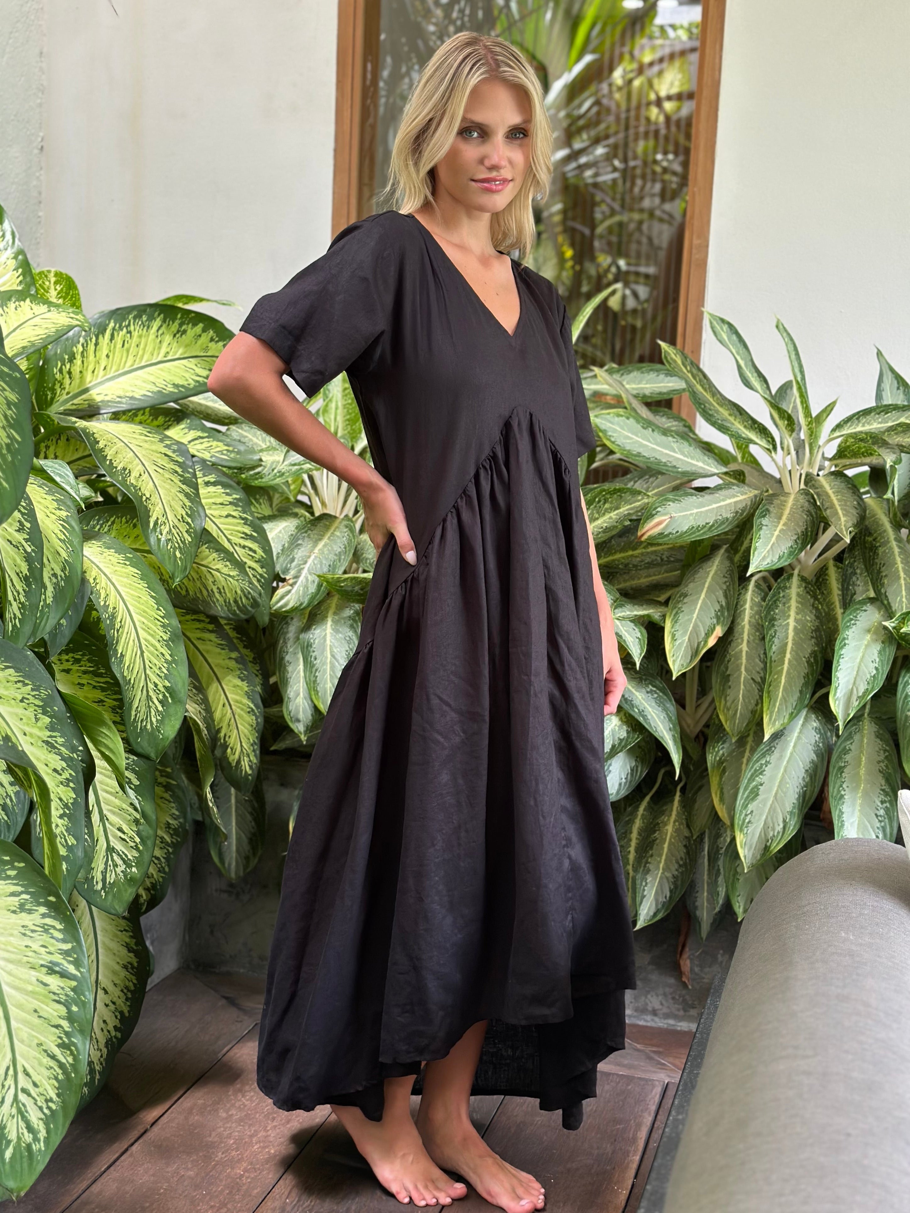 sophia dress -black linen