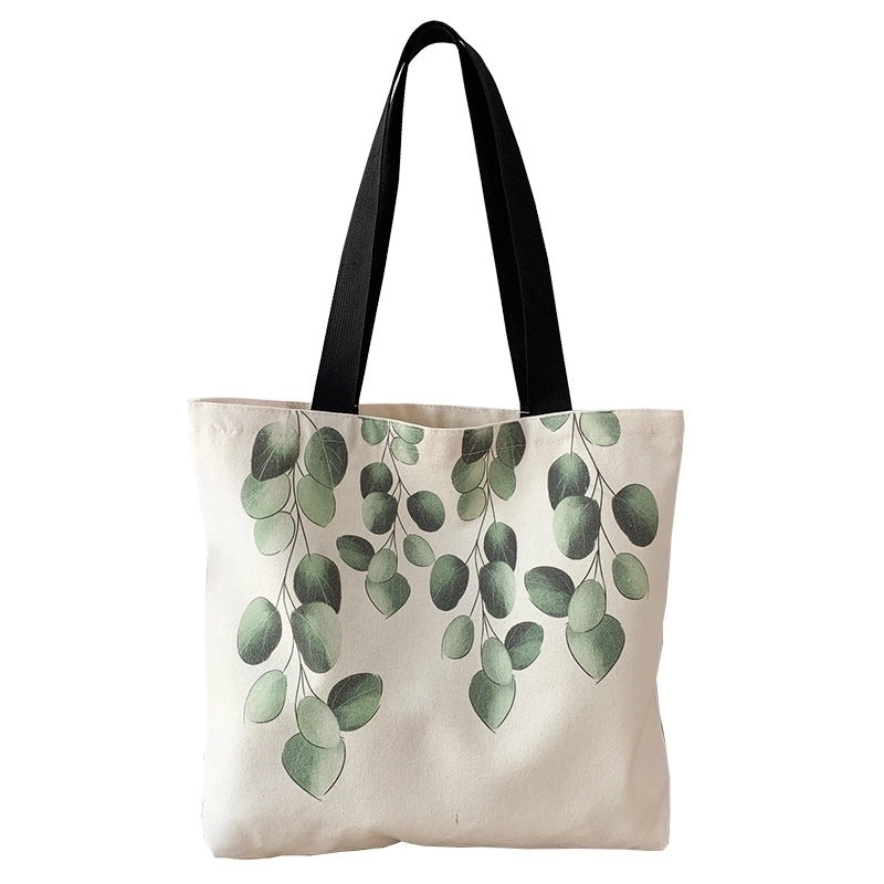 Women's Large Canvas Leaves Basic Zipper Canvas Bag