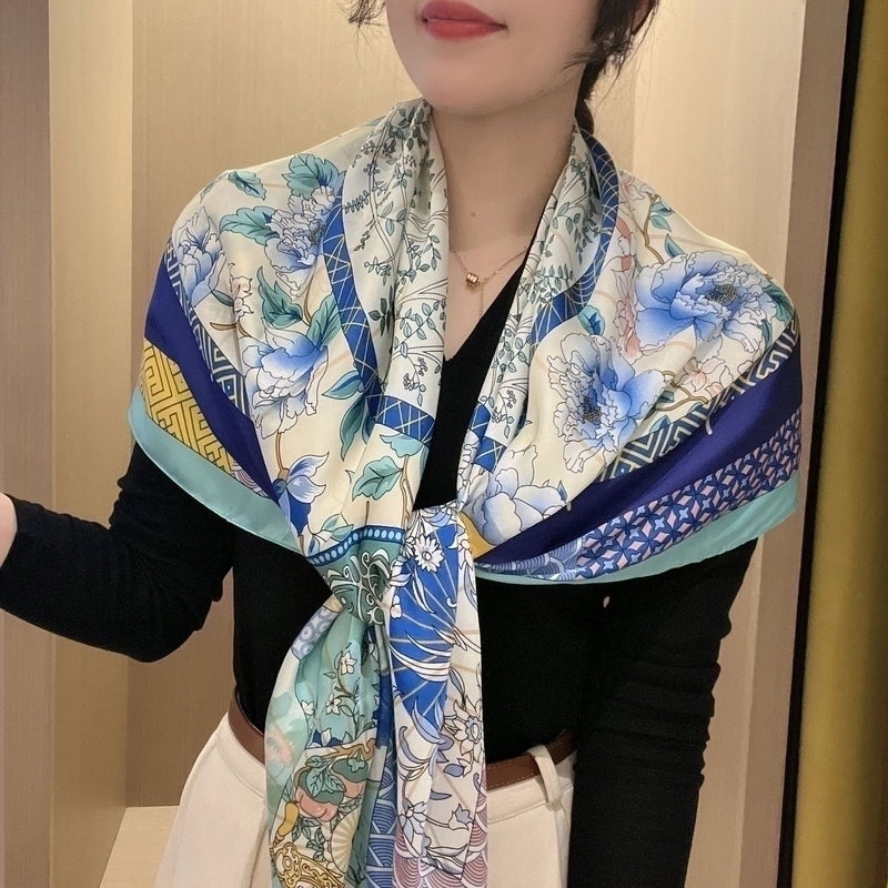 Women's Vintage Style Letter Color Block Polyester Silk Scarves