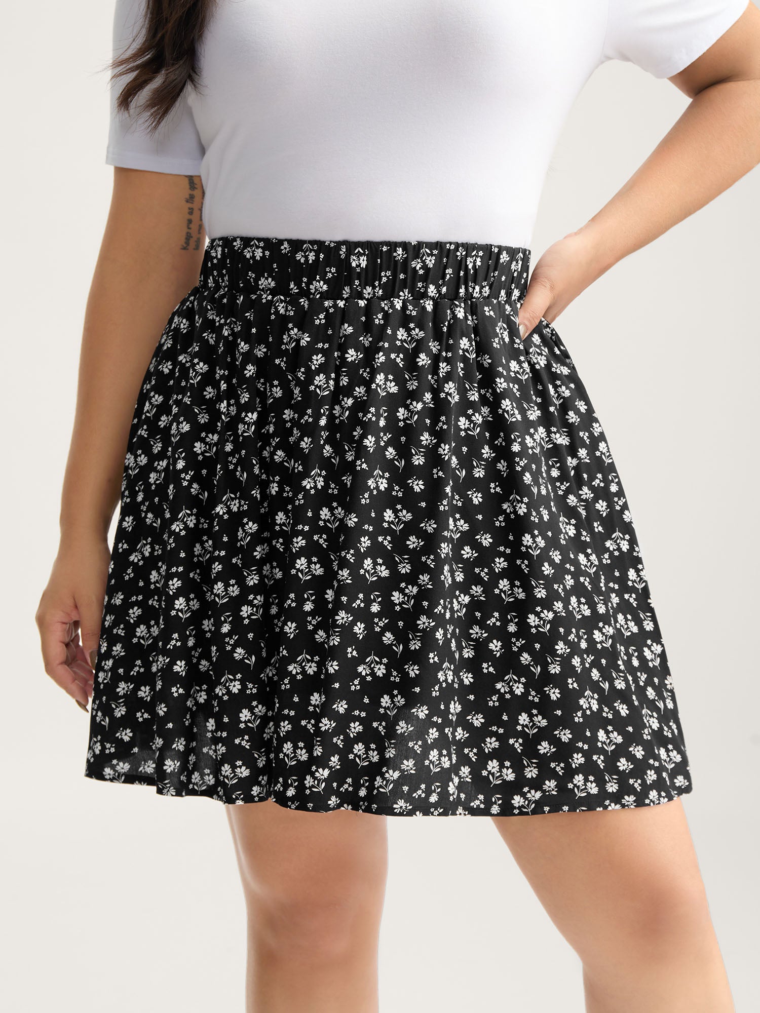 Ditsy Floral Print Stretchy Waist Skirt