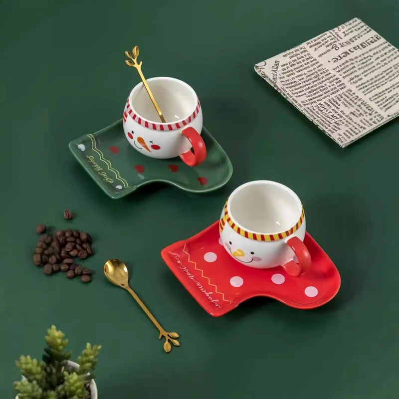 Christmas Cute Snowman Ceramics Plate Water Bottles 1 Set