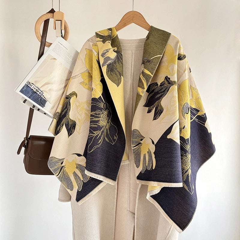 Women's Elegant Plant Imitation Cashmere Jacquard Scarf
