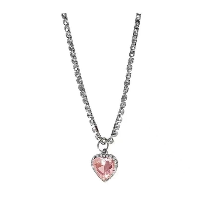 Y2K Shiny Heart Shape Copper Plating Inlay White Gold Plated Rhinestones Zircon