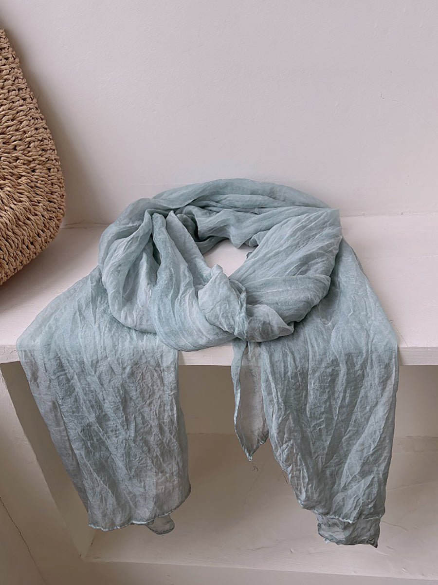 Women Vintage Shirred Pure Color Shawl Scarf
