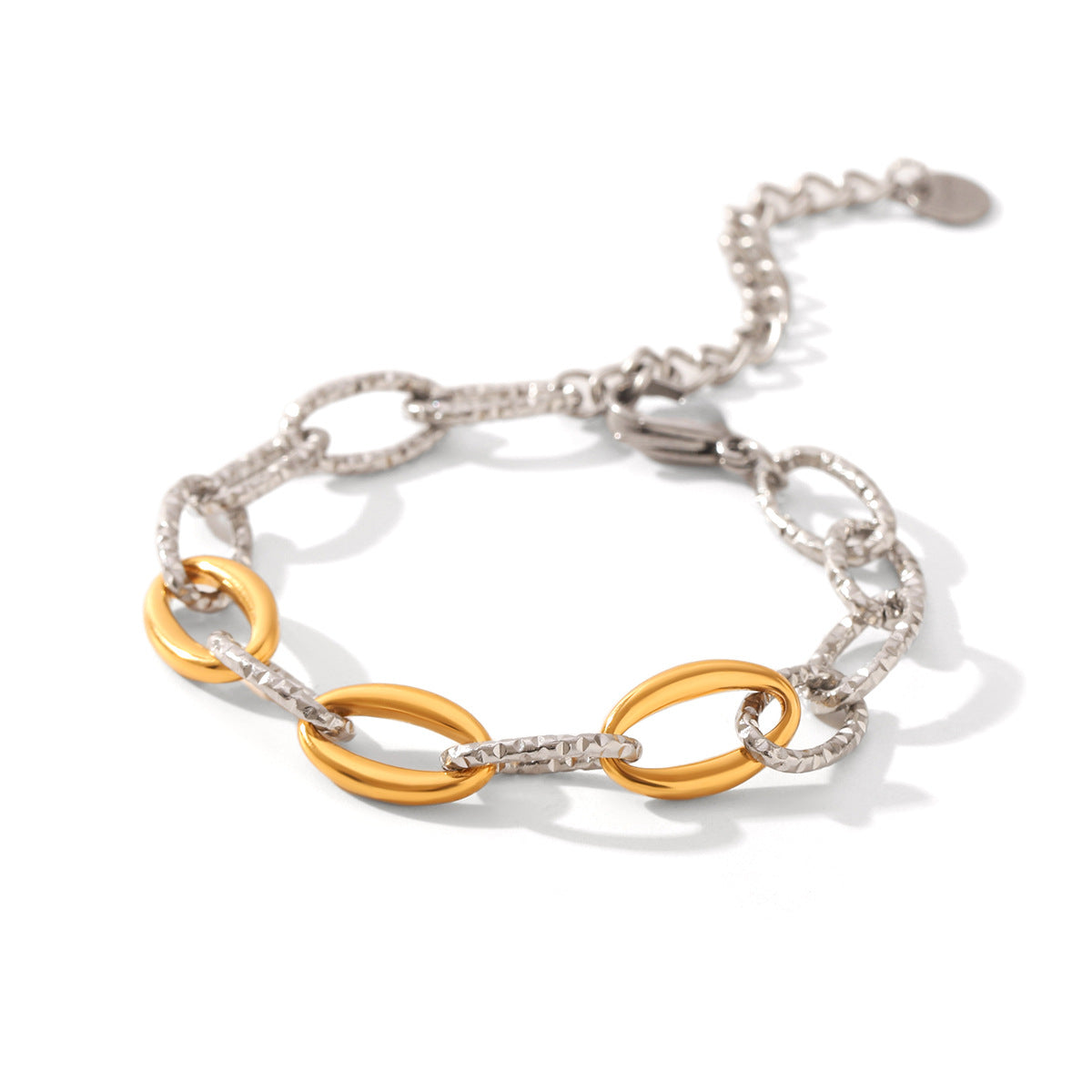 Ins Style Stainless Steel Gold And Silver Color Matching O-Shaped Chain Bracelet Female Niche Design Titanium Steel Hammered Chain Jewelry
