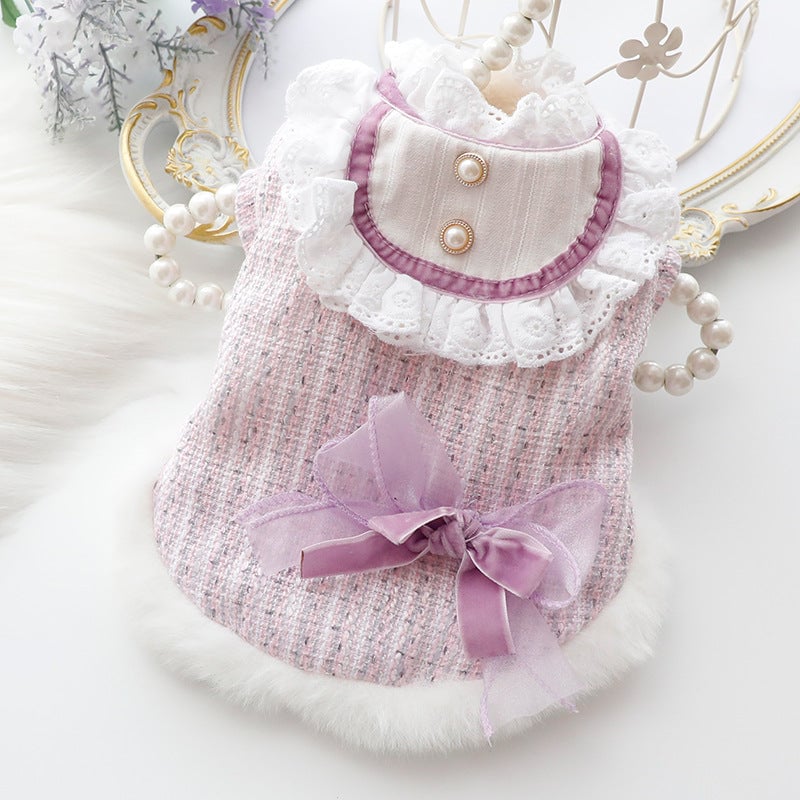 Warm Lace Bowknot Dog Cat Dress