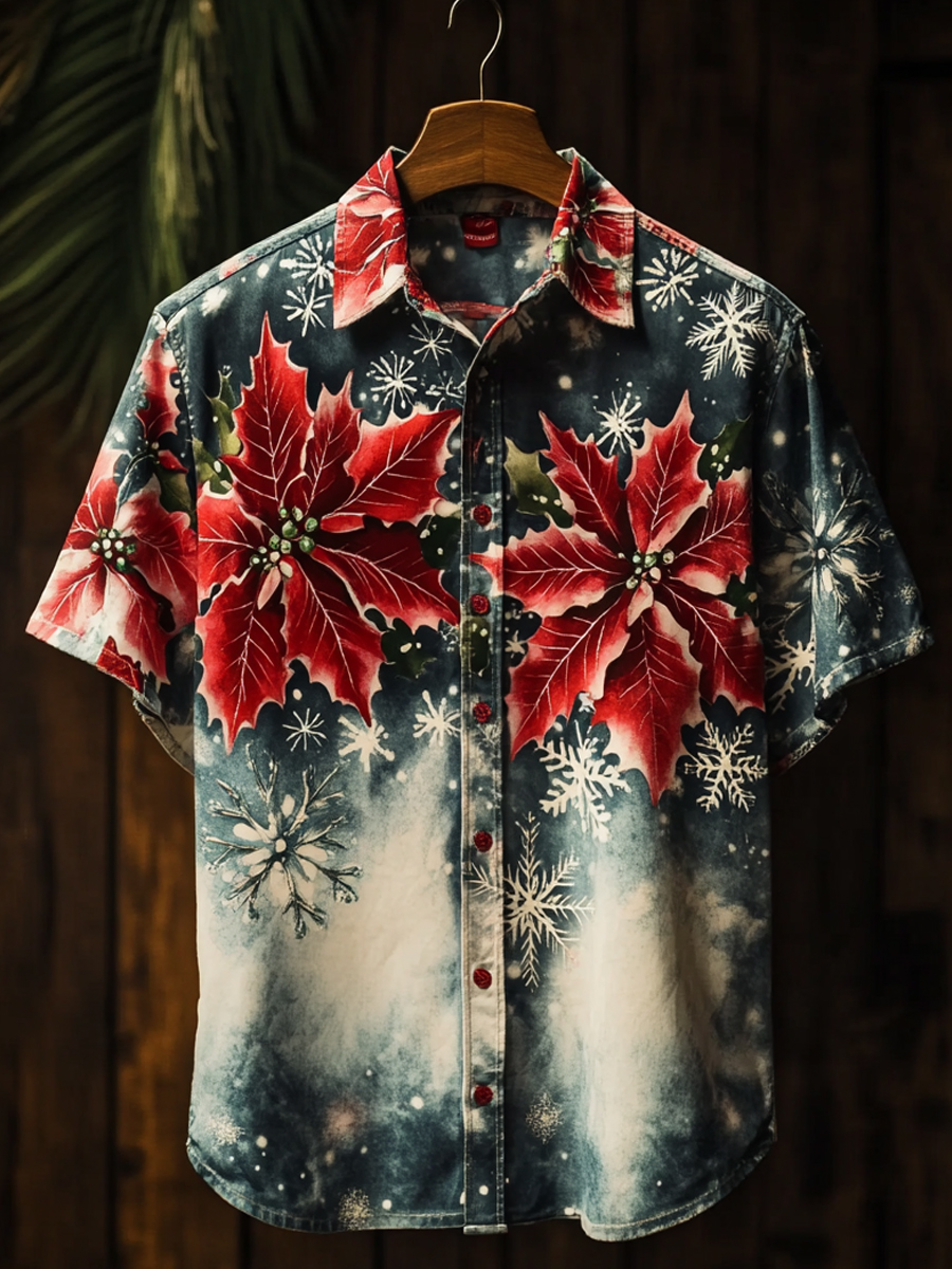 Christmas Flowers Art Short-Sleeved Shirt Tops