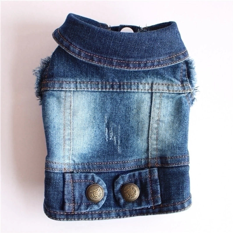 Shell Pet Dog Dog Clothes Teddy Vip Bichon Pet Autumn And Winter Clothing Retro Scratch Pattern Personalized Denim Vest