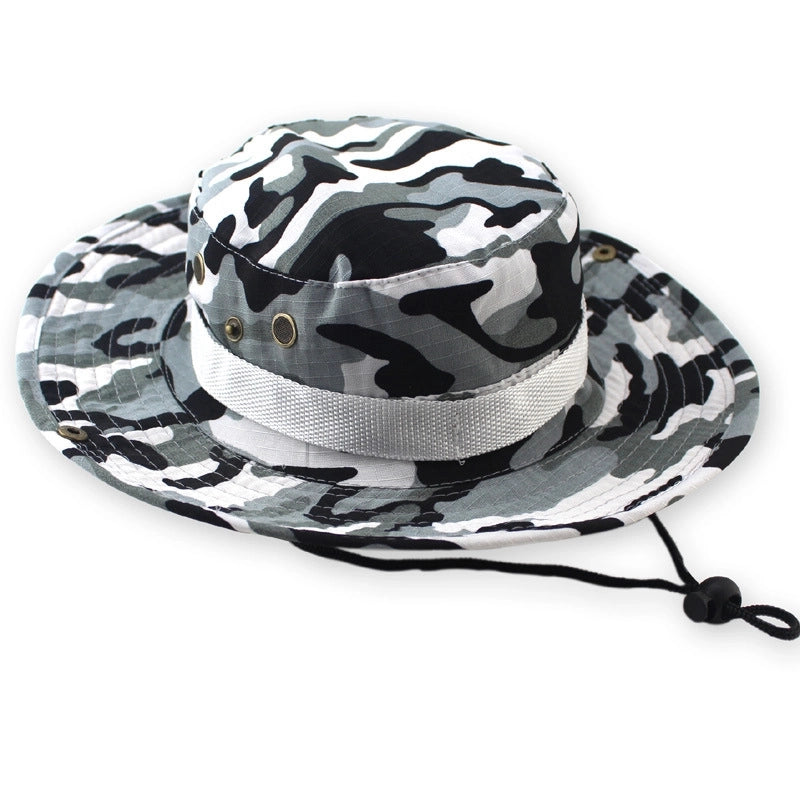 Hot Outdoor Sunscreen Round Edge Hat Mountaineering Hat Camouflage Jungle Hat Benney Hat Men's And Women's Fisherman Hat