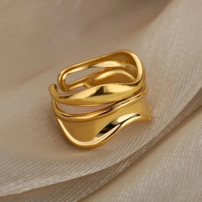 Retro Punk Irregular Stainless Steel Plating 18k Gold Plated Open Rings