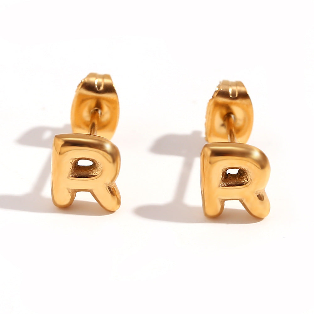 Minimalist Letter Number Geometric Text Stainless Steel 18K Gold Plated Stud Earrings