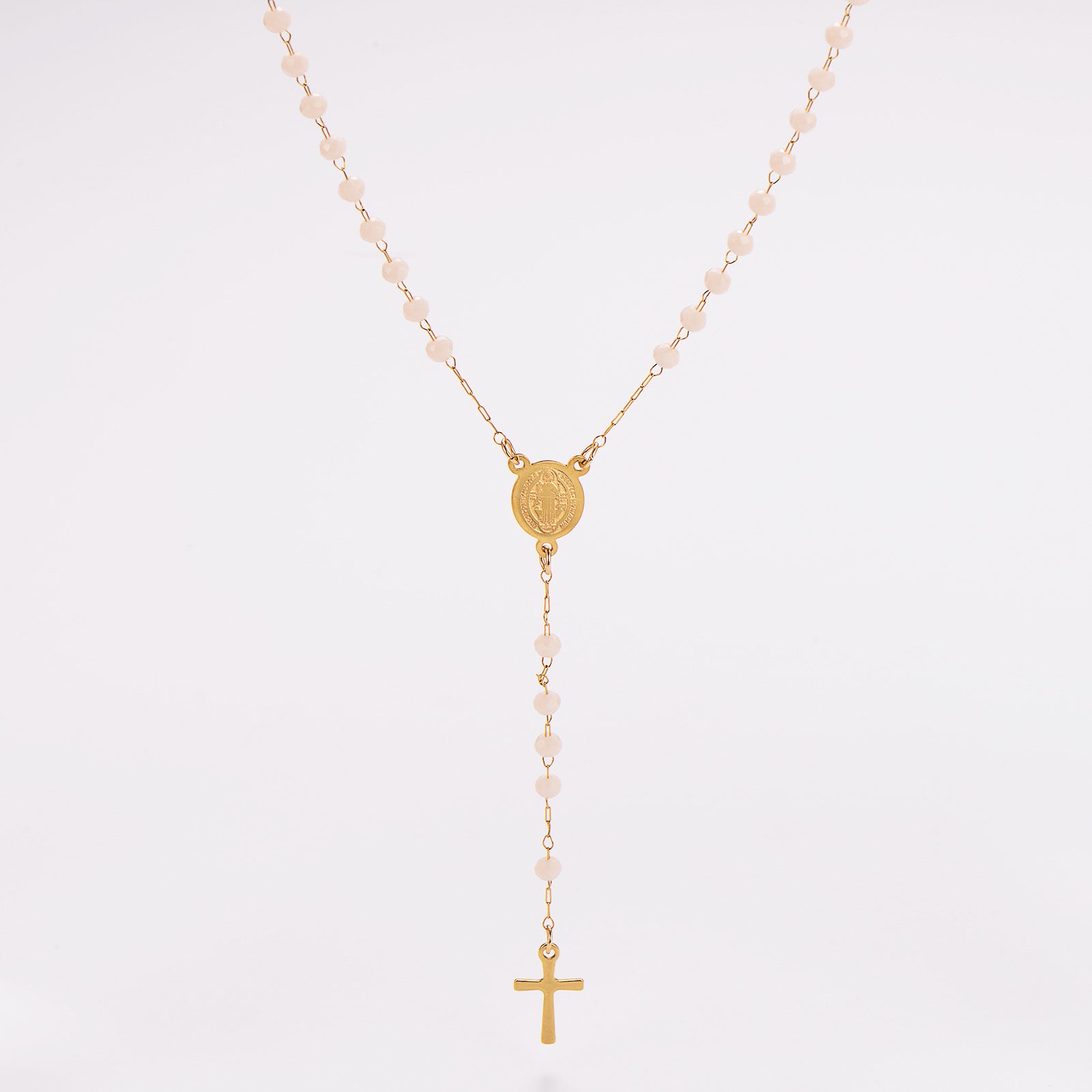 Aml Stainless Steel Vintage Oval Cross Bead Necklace