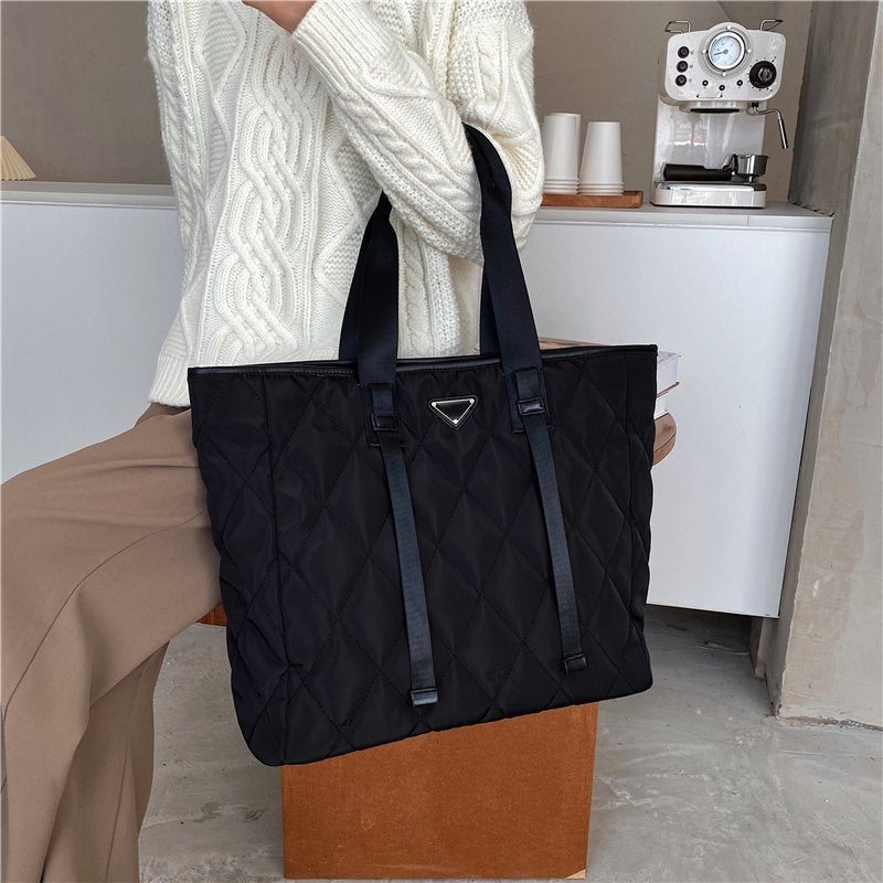 Quilted Diamond Style Nylon Casual Tote Bag