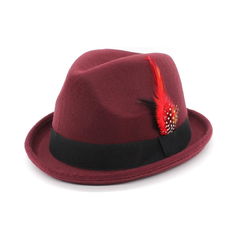 New Small Felt Hat  Gentleman Fedora Small Bowler Hat Office Panama Hat Feather Belt Jazz Hat