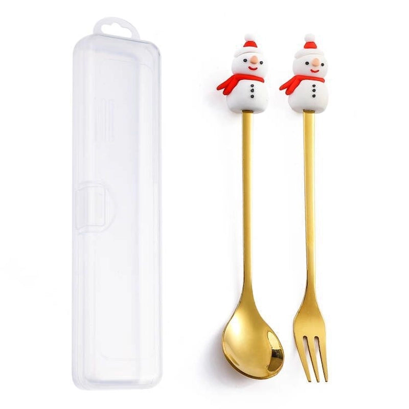 Christmas Cute Animal Santa Claus Stainless Steel Tableware 2 Pieces