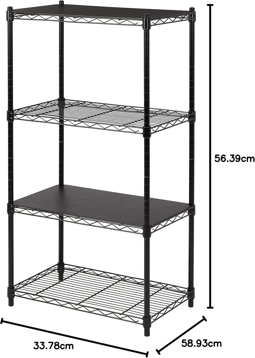Amazon Basics 4-Shelf Steel Wire Storage Rack, Adjustable, Sturdy, Easy Assembly, 13.4 D x 23.2 W x 48 H in, Black