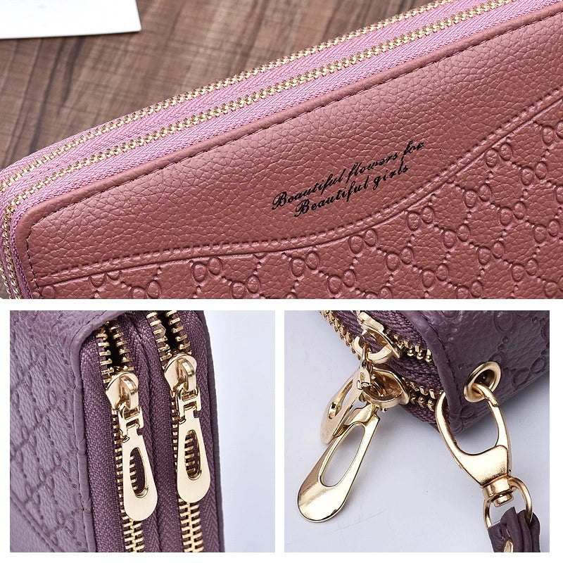 Fashion Letter Lingge Embossing Square Zipper Clutch Bag Long Wallet