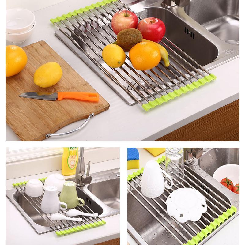 Stainless Steel Roll Up Dish Drying Rack. Foldable