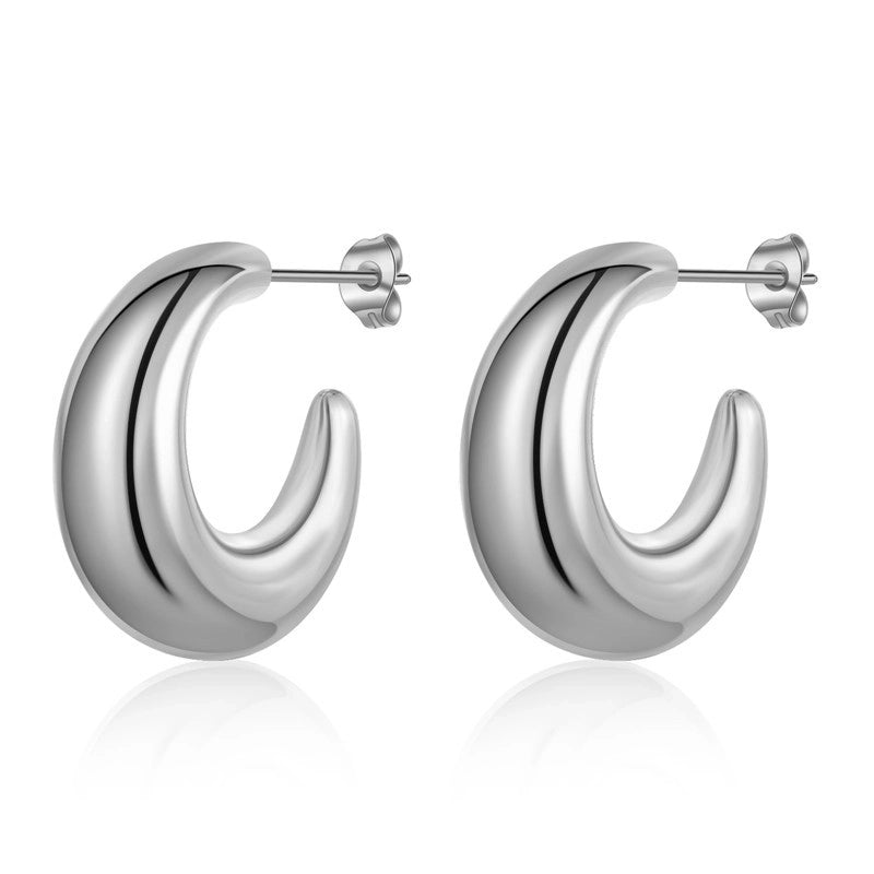 1 Pair Minimalist C Shape Polishing Stainless Steel Ear Studs