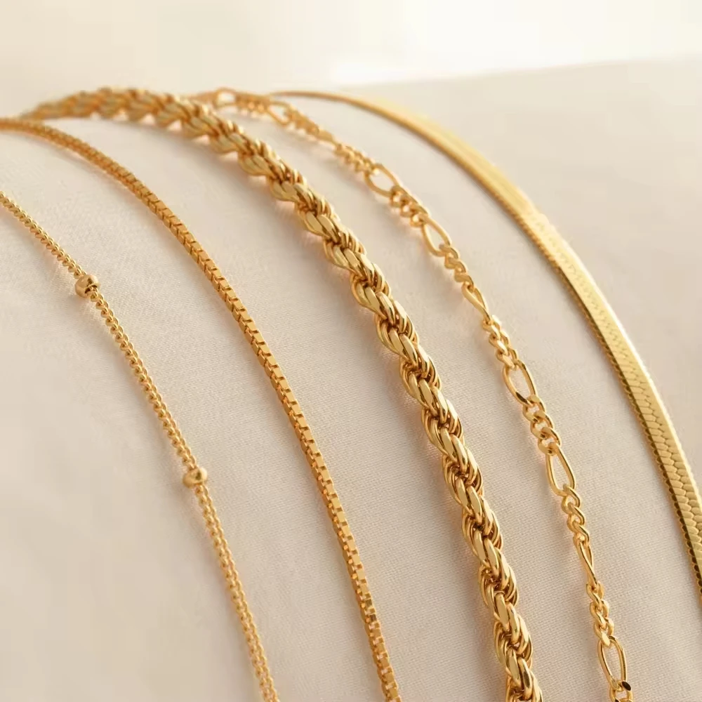 Minimalist Dainty 18k Gold Plated Stainless Steel Herringbone Bracelet Femme Paperclip Rope Box Chain Bracelets Women Everyday