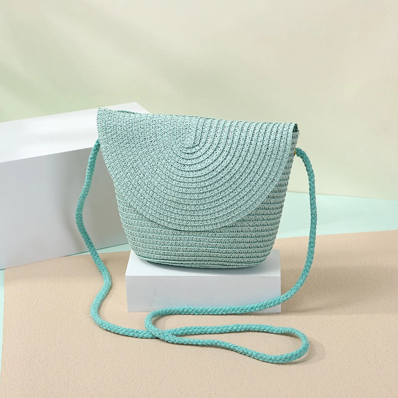 Women's Straw Solid Color Beach Weave Square Zipper Flip Cover Straw Bag