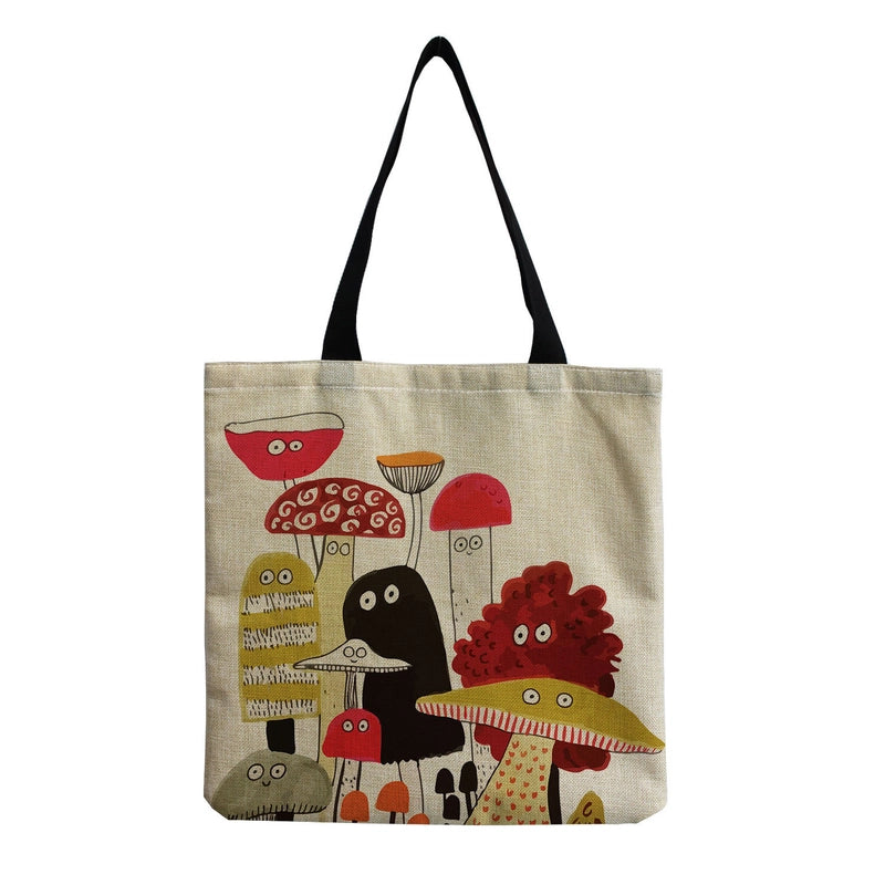 Women's Cotton And Linen Mushroom Cute Square Open Tote Bag