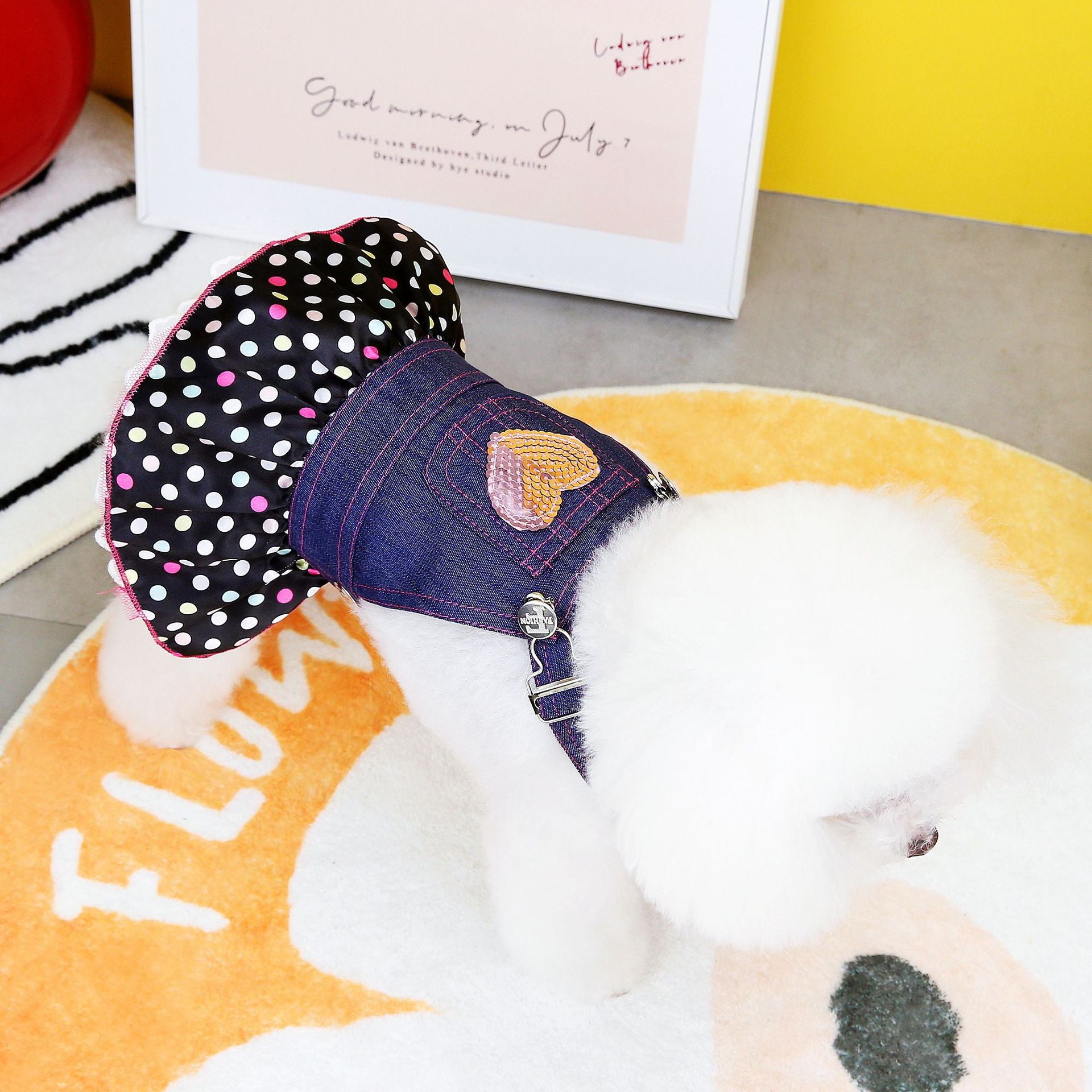 Heart Pattern Dot Denim Dog Dress