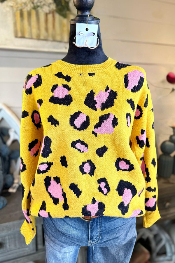 Colorblock Leopard Crewneck Sweater