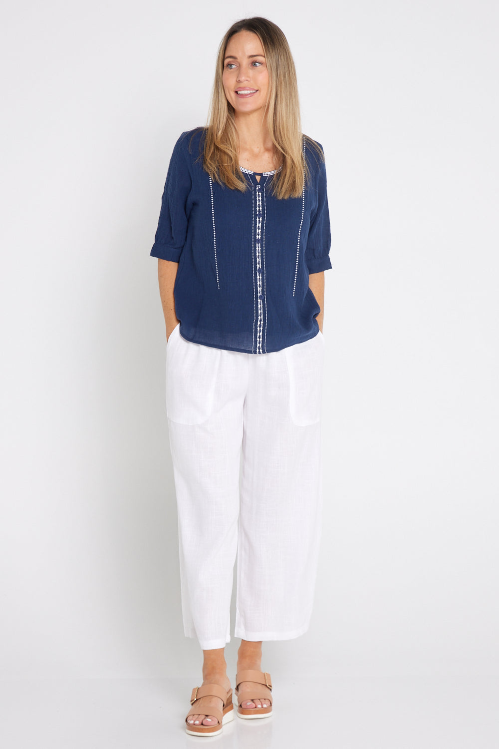 Meagan Linen Blouse - Navy