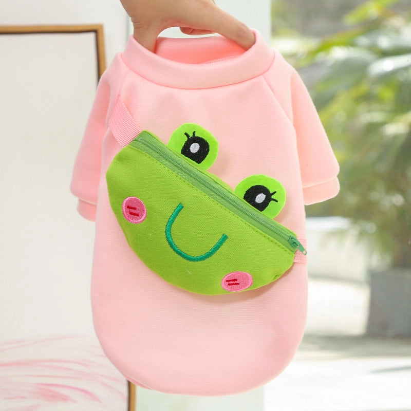 Autumn/winter Cute Dog Cat Crossbody Zipper Warm Clothes Pet Supplies Yellow Bear Frog Bear French Bulldog Clothes
