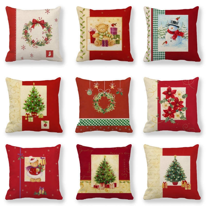 Christmas Casual Cartoon Linen Pillow Cases Couch & Sofa Decor