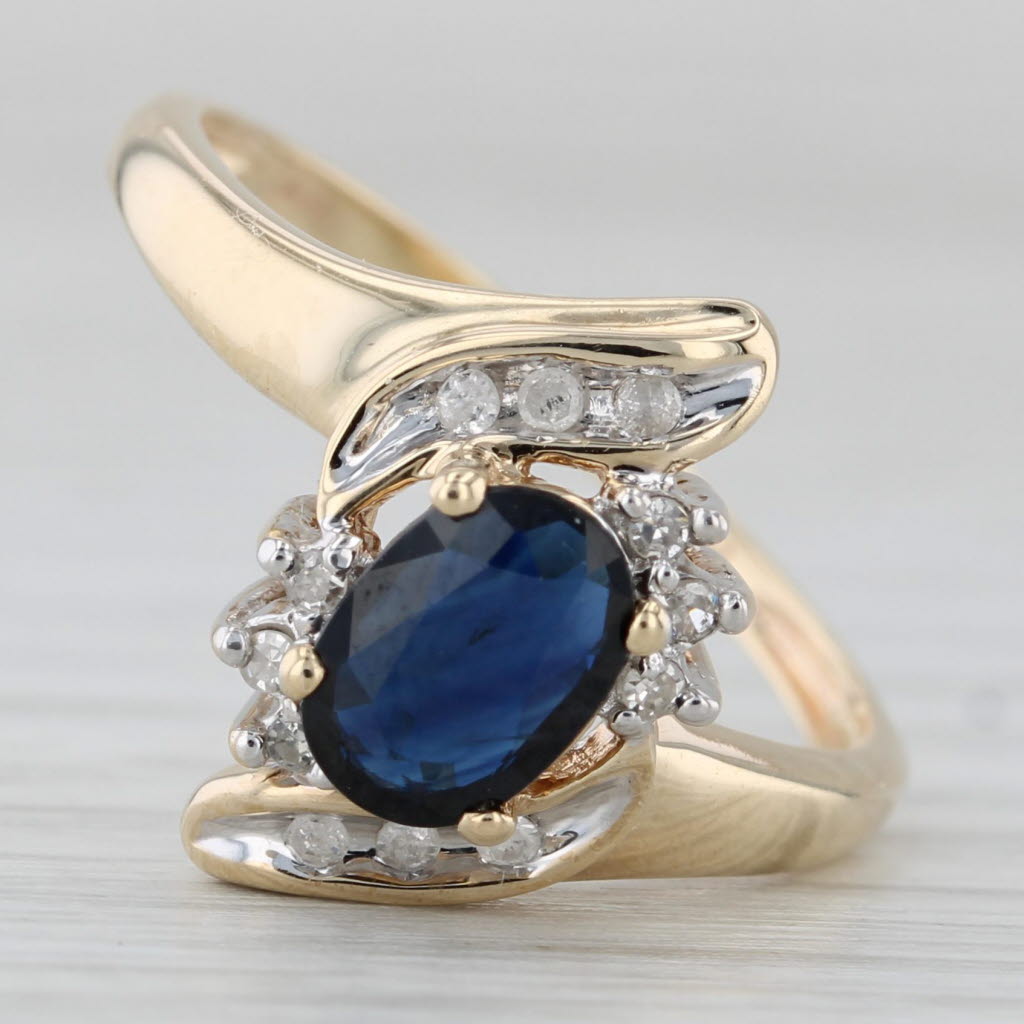 0.66ctw Blue Sapphire Diamond Bypass Ring 10k Yellow Gold Size 8