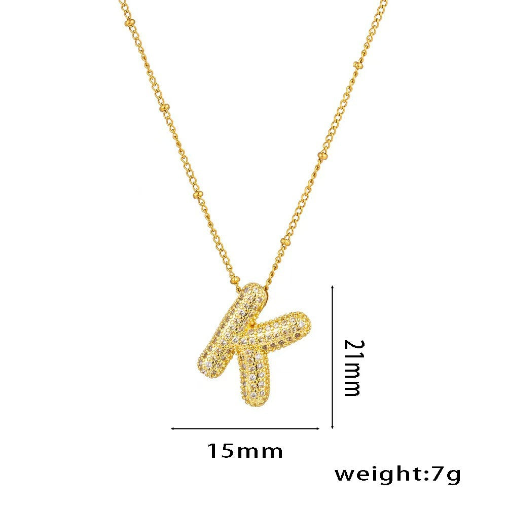 New Micro-Inlaid Zircon 26 Letter Pendant Necklace Copper Plated 18K Gold Fashionable And Classic