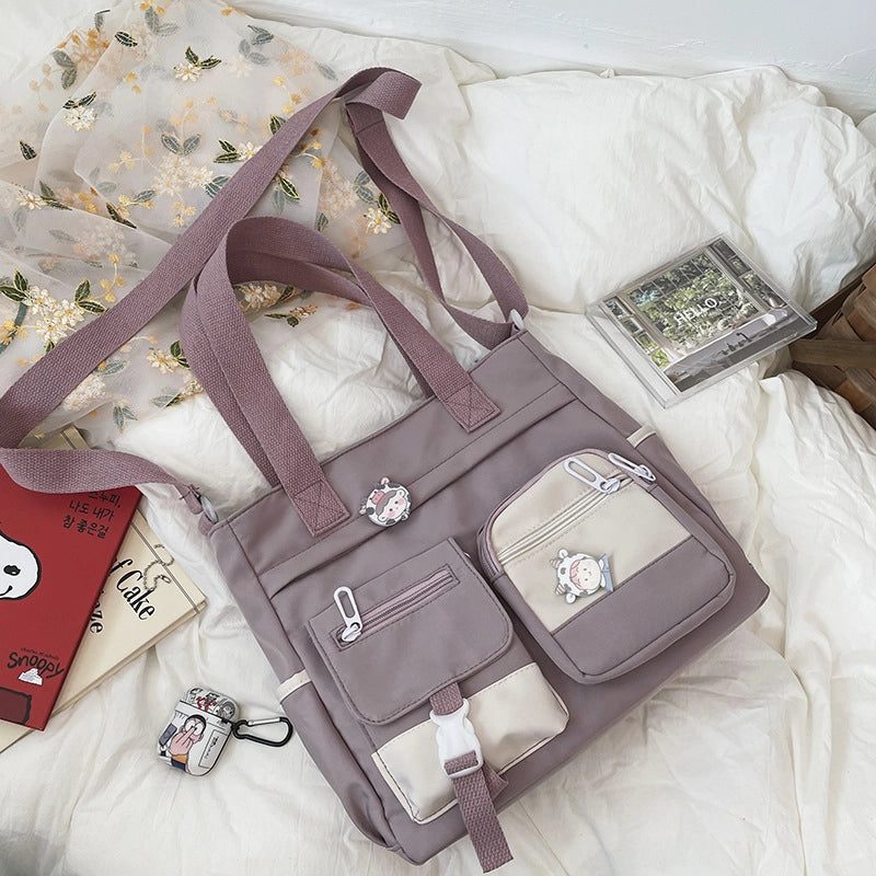 Women's Canvas Geometric Solid Color Cute Preppy Style Zipper Shoulder Bag Canvas Bag Crossbody Bag