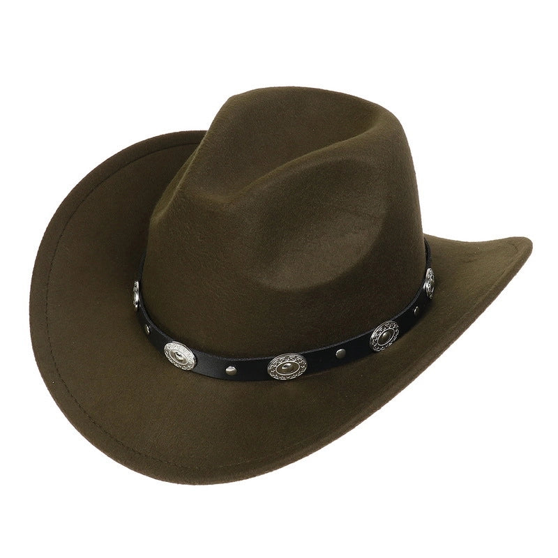 Tibetan Western Denim Top Hat Spring And Autumn New Jazz Hat Big Brim Five-pointed Star Belt Accessories Felt Hat For Men And Women