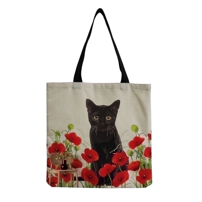 Women's All Seasons Linen Cat Minimalist Square Open Canvas Bag